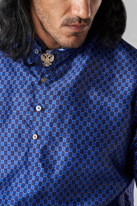 Buy_Bubber Blu_Blue Polyester Embroidery Sphere Loop Print Kurta 