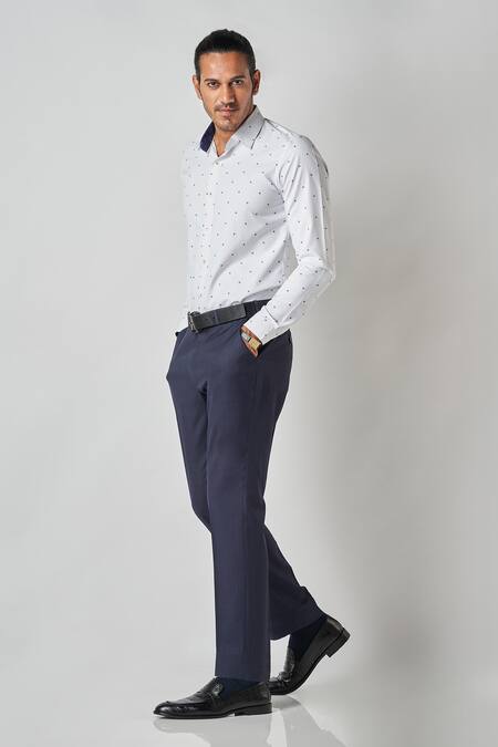 Bubber Blu_White Polyester Bower Print Shirt _Online_at_Aza_Fashions