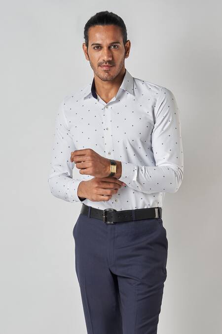 Buy_Bubber Blu_White Polyester Bower Print Shirt _Online_at_Aza_Fashions