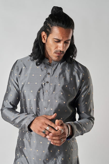 Buy_Bubber Blu_Grey Polyester Embroidery Butti Woven Straight Kurta 