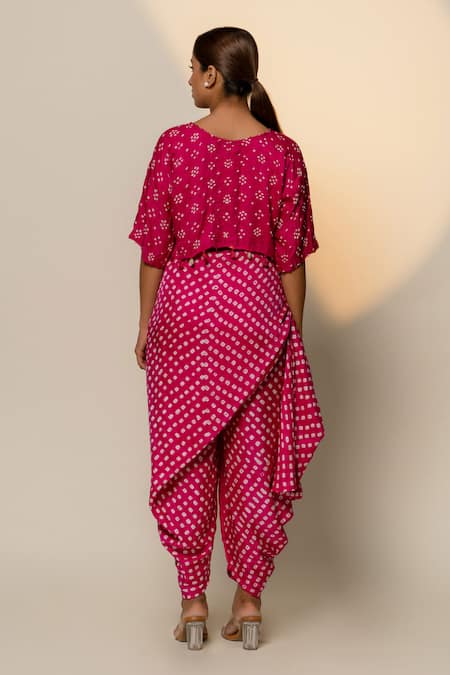 Shop Dyelogue Pink Gabardine Tassels Round Neck Dot Florin Embroidered Crop Top at Aza Fashions Shop_Dyelogue_Pink Gabardine Tassels Round Neck Dot Florin Embroidered Crop Top _at_Aza_Fashions