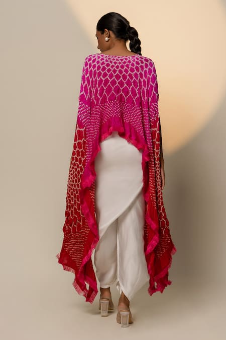 Shop Dyelogue Pink Bandhej Jaal Slit Sleeves Cape at Aza Fashions Shop_Dyelogue_Pink Bandhej Jaal Slit Sleeves Cape _at_Aza_Fashions