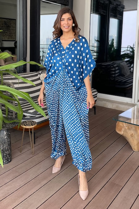 Dyelogue Quad Bandhani Motif Front Knot Jumpsuit 