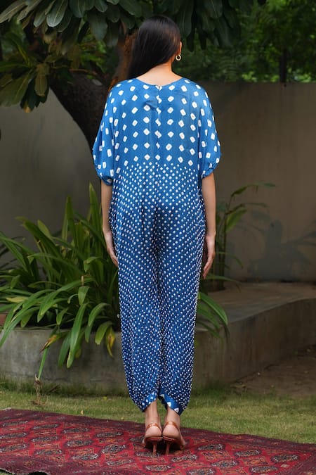 Dyelogue Quad Bandhani Motif Front Knot Jumpsuit 