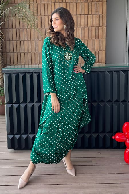 Dyelogue Bandhej Kurta With Overlapped Dhoti Skirt 