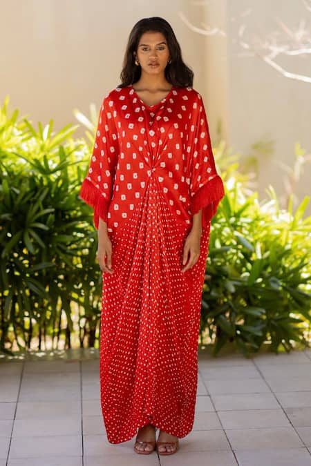 Dyelogue Bandhej Pattern Knotted Front Kaftan 