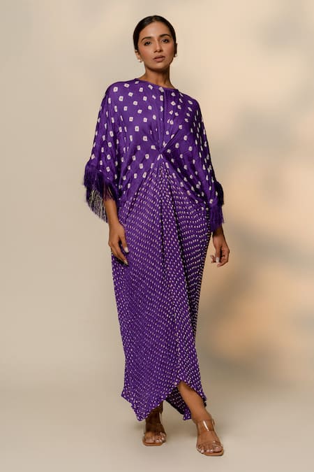 Dyelogue Bandhej Pattern Fringed Sleeves Kaftan 