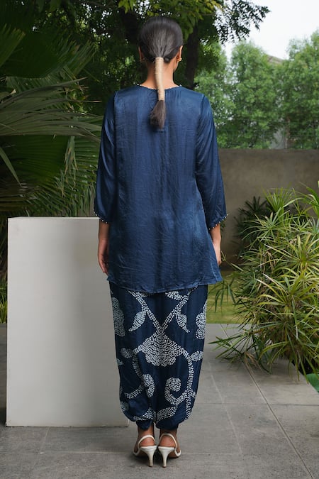 Dyelogue Origami Rye Bandhani Asymmetric Top & Skirt Set 