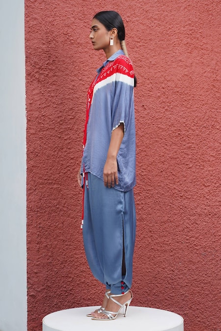 Shop_Dyelogue_Grey Modal, Silk Side Slit Harem Pant _Online_at_Aza_Fashions