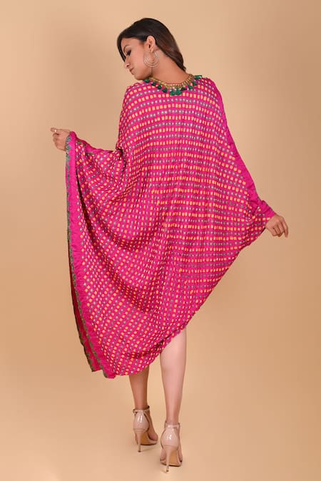 Dyelogue Fuchsia Triangle Bandhani Print Dress 