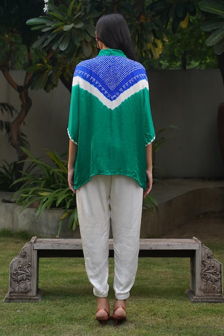 Dyelogue Bandhani Print Green & Blue Shirt 