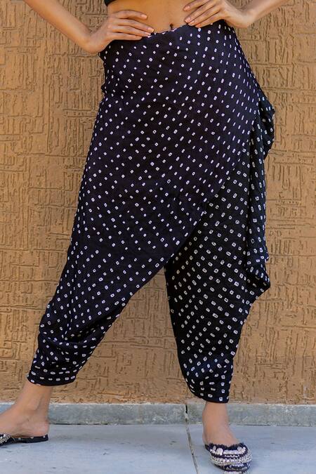 Dyelogue_Black Silk Bandhani Pattern Multiway Wrap Dhoti Pant _Online_at_Aza_Fashions