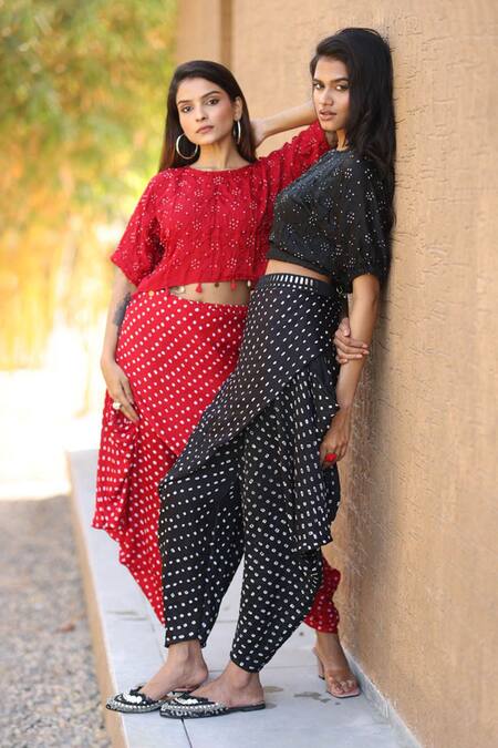 Dyelogue_Black Silk Bandhani Pattern Multiway Wrap Dhoti Pant _at_Aza_Fashions