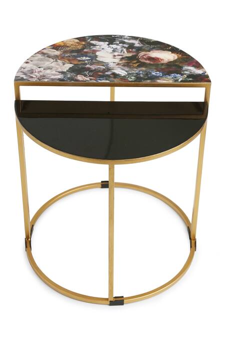 Buy_Amoliconcepts_Black Iron Enameled Flower Nesting Table Set_Online_at_Aza_Fashions