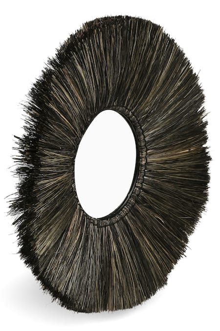 Buy_Amoliconcepts_Black Seagrass, Mirror Glass Woven Round-shaped Decorative_Online_at_Aza_Fashions
