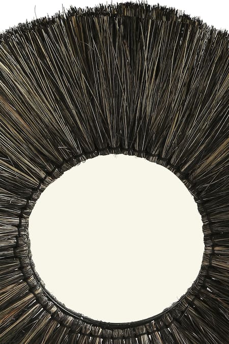 Shop_Amoliconcepts_Black Seagrass, Mirror Glass Woven Round-shaped Decorative_Online_at_Aza_Fashions