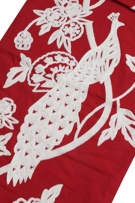 Buy_Amoliconcepts_Red Cotton Acrylic Thread Embroidered Runner_Online_at_Aza_Fashions