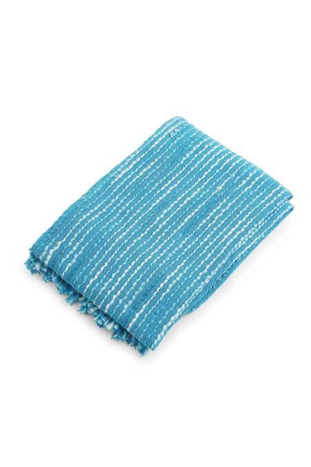 Amoliconcepts_Blue Cotton Acrylic Thread Embroidered Throw_Online_at_Aza_Fashions