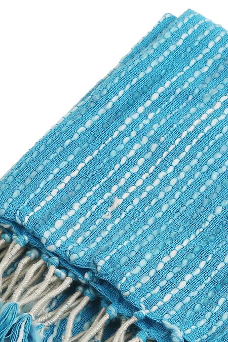 Buy_Amoliconcepts_Blue Cotton Acrylic Thread Embroidered Throw_Online_at_Aza_Fashions