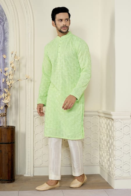 Buy Kasbah X AZA Green Georgette Embroidery Chikankari Thread Kurta Online at Aza Fashions Buy_Kasbah X AZA_Green Georgette Embroidery Chikankari Thread Kurta _Online_at_Aza_Fashions
