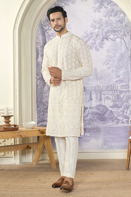 Kasbah X AZA White Georgette Sequins, Embroidery Chikankari Kurta at Aza Fashions Kasbah X AZA_White Georgette Sequins, Embroidery Chikankari Kurta _at_Aza_Fashions