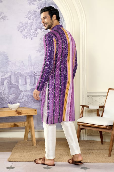 Kasbah X AZA_Purple Georgette Sequins Abstract Print Embroidered Kurta _Online_at_Aza_Fashions
