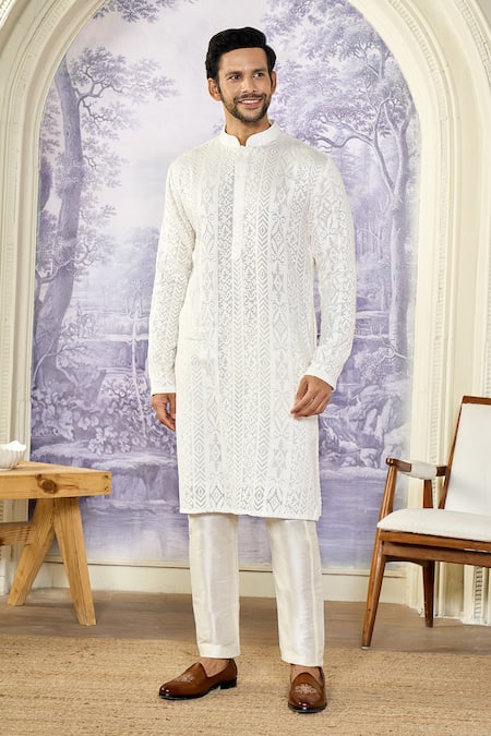 Buy Kasbah X AZA White Georgette Embroidery Chikankari Straight Kurta Buy_Kasbah X AZA_White Georgette Embroidery Chikankari Straight Kurta