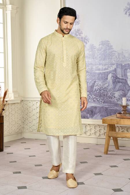 Buy_Kasbah X AZA_Gold Georgette Embroidery Aari Straight Kurta 