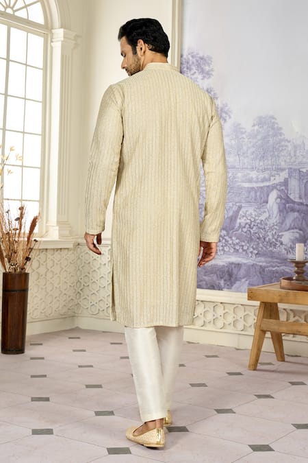 Kasbah x AZA_Gold Georgette Embroidery Aari Work Straight Kurta _Online_at_Aza_Fashions