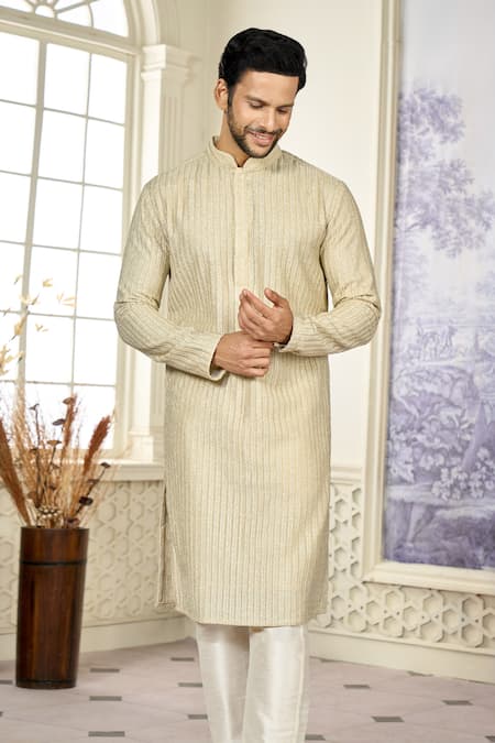 Shop_Kasbah x AZA_Gold Georgette Embroidery Aari Work Straight Kurta _Online_at_Aza_Fashions