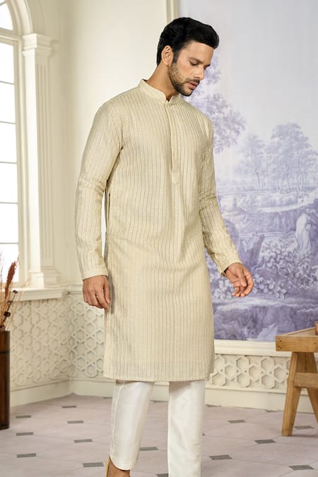 Shop_Kasbah x AZA_Gold Georgette Embroidery Aari Work Straight Kurta 