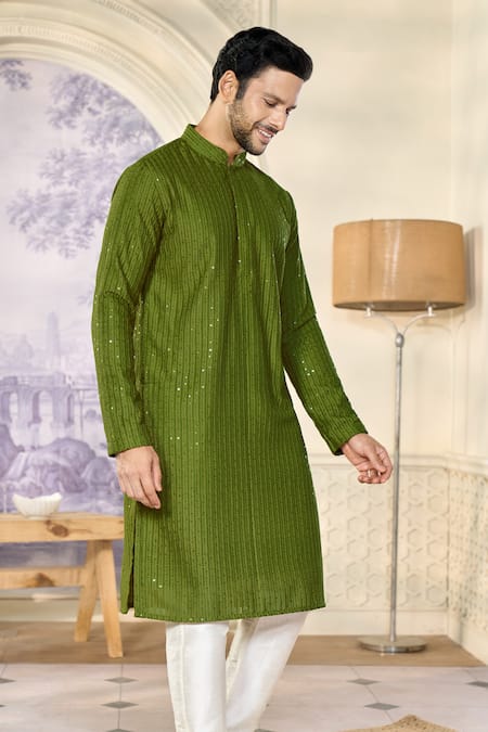 Buy_Kasbah X AZA_Green Georgette Sequins, Embroidery And Thread Kurta _Online_at_Aza_Fashions