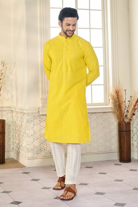 Buy Kasbah X AZA Gold Georgette, Cotton Embroidery Vine Aari Kurta With Pant Online at Aza Fashions Buy_Kasbah X AZA_Gold Georgette, Cotton Embroidery Vine Aari Kurta With Pant _Online_at_Aza_Fashions