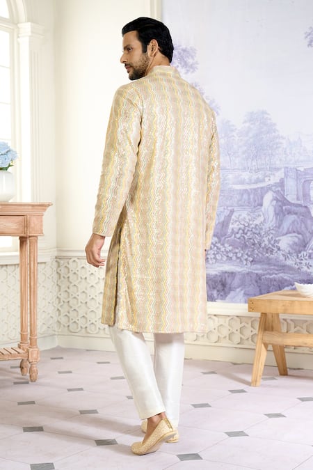 Kasbah X AZA_Multi Color Georgette Sequins, Embroidery Chevron Kurta With Pant _Online_at_Aza_Fashions