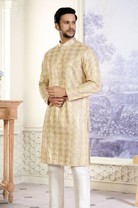 Buy_Kasbah X AZA_Multi Color Georgette Sequins, Embroidery Chevron Kurta With Pant _Online_at_Aza_Fashions