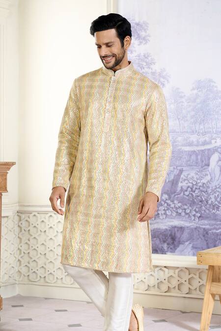 Buy_Kasbah X AZA_Multi Color Georgette Sequins, Embroidery Chevron Kurta With Pant 