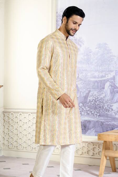 Shop_Kasbah X AZA_Multi Color Georgette Sequins, Embroidery Chevron Kurta With Pant 