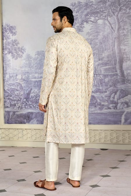 Kasbah X AZA_Off White Georgette Sequins, Embroidery Florence Thread Kurta With Pant _Online_at_Aza_Fashions