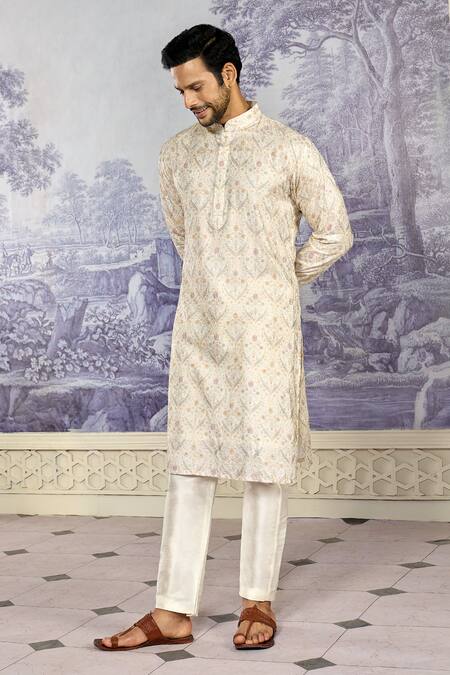 Shop_Kasbah X AZA_Off White Georgette Sequins, Embroidery Florence Thread Kurta With Pant _Online_at_Aza_Fashions