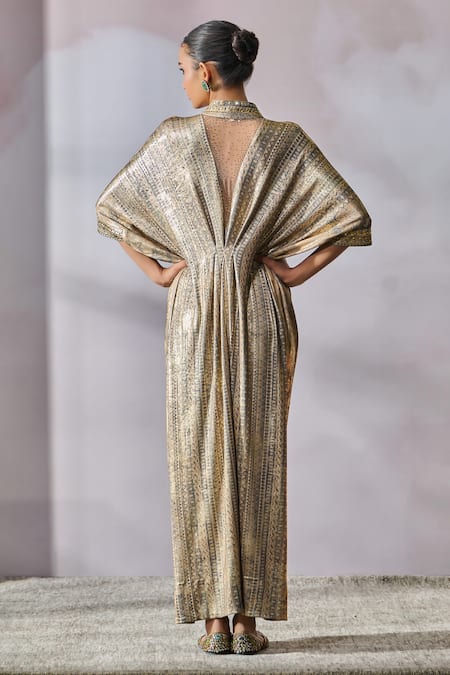 Tarun Tahiliani Pleated Floral Print Dress 