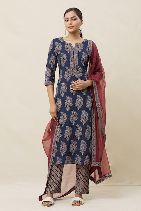 Adara Khan Floral Block Print Kurta Pant Set 