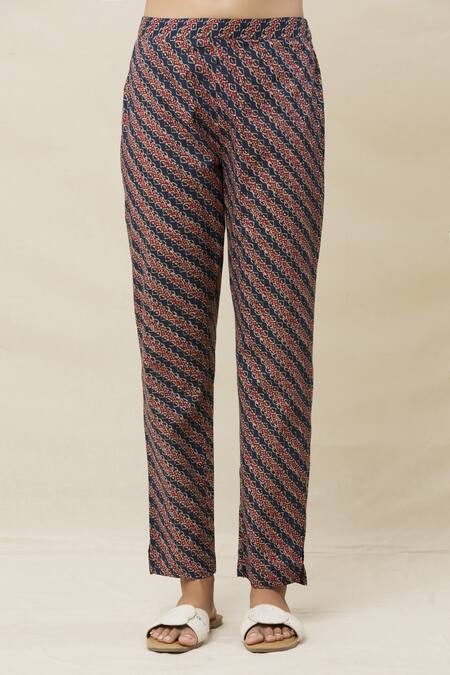 Shop_Adara Khan_Blue Kurta And Pant Cotton Printed Floral Notched Block Set_Online_at_Aza_Fashions