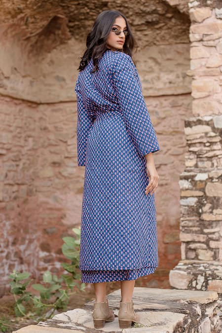 Gulabo Jaipur Kamya Handblock Flora Print Quilted Cotton Coat With Dress 