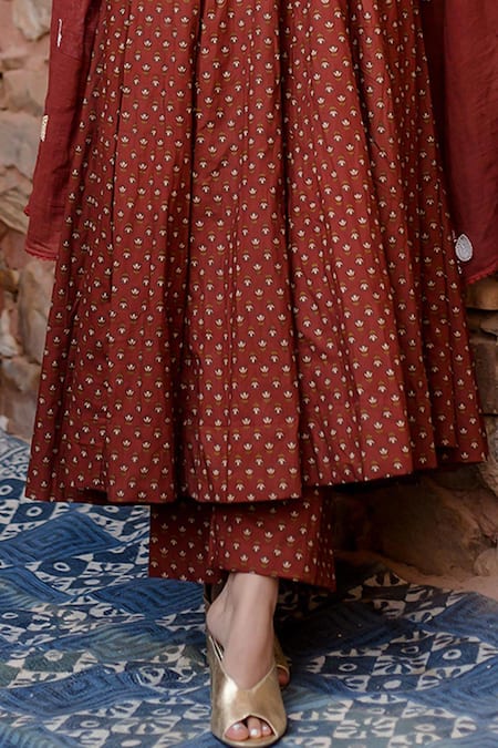 Buy_Gulabo Jaipur_Brown Cotton Sequins Square Neck Padma Phool Print Anarkali Set 