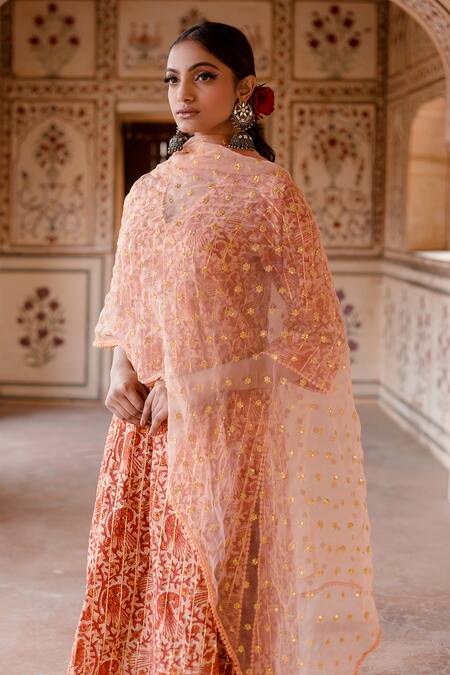 Buy Gulabo Jaipur Peach Cotton, Chiffon Embroidery, Sequins Aruna Peacock Motif Kurta Pant Set Online at Aza Fashions Buy_Gulabo Jaipur_Peach Cotton, Chiffon Embroidery, Sequins Aruna Peacock Motif Kurta Pant Set_Online_at_Aza_Fashions