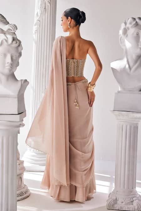 Mandira Wirk - Indian Embellished Corset Pre-Draped Saree Set 