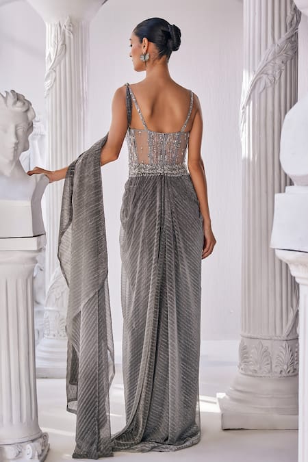 Mandira Wirk - Indian Ombre Sequin & Beadwork Saree Gown 