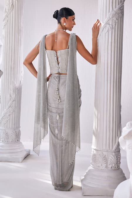 Mandira Wirk - Indian Crinkled Pre-Draped Saree Set 