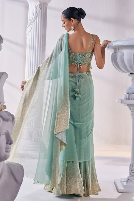 Mandira Wirk - Indian Embroidered Layered Lehenga Saree Set 