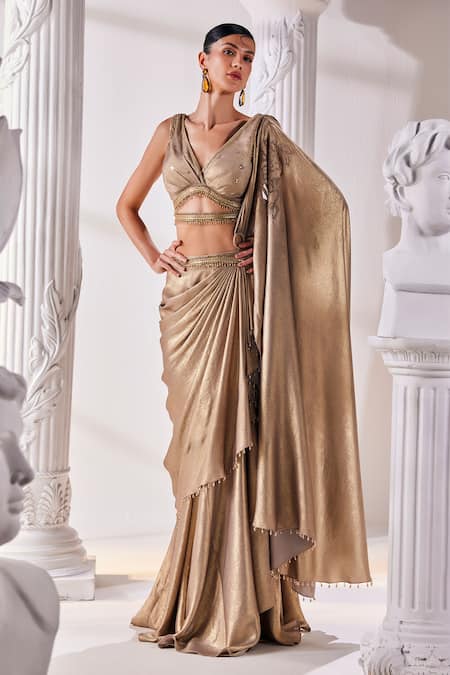 Mandira Wirk Metallic Pre-Draped Saree Set 